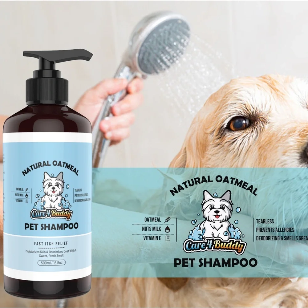 Dog Oatmeal Shampoo Pump Bottle 16oz for Cats, Puppies & Kittens